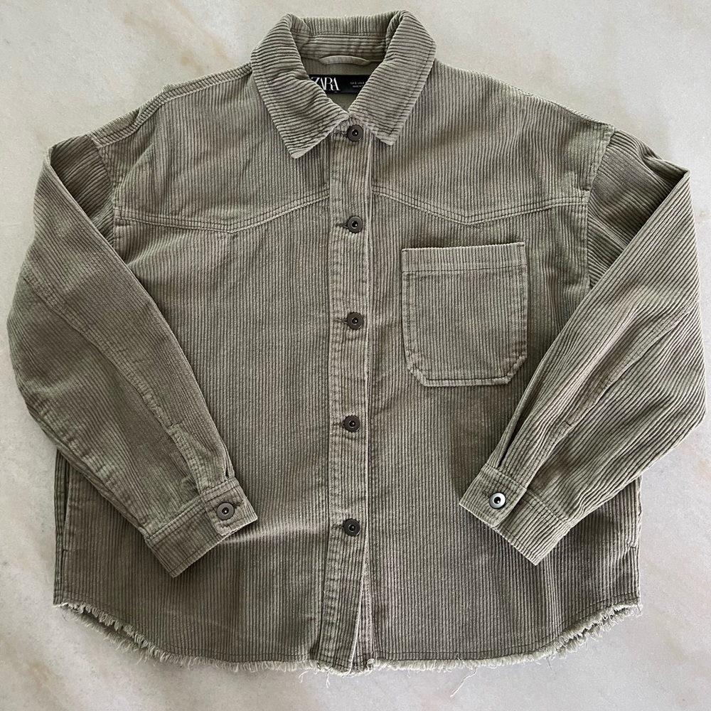 Zara Olive Corduroy Button-Up Shirt